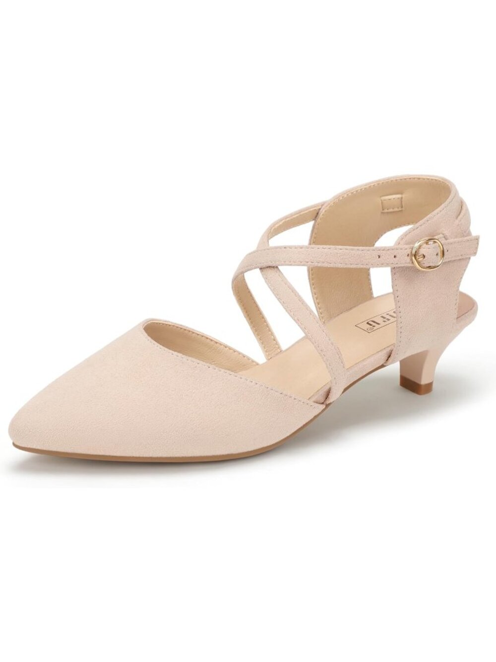 Women's Nude Suede Comfortable Pointed Toe Ankle Strap Kitten Low Heels Shoes